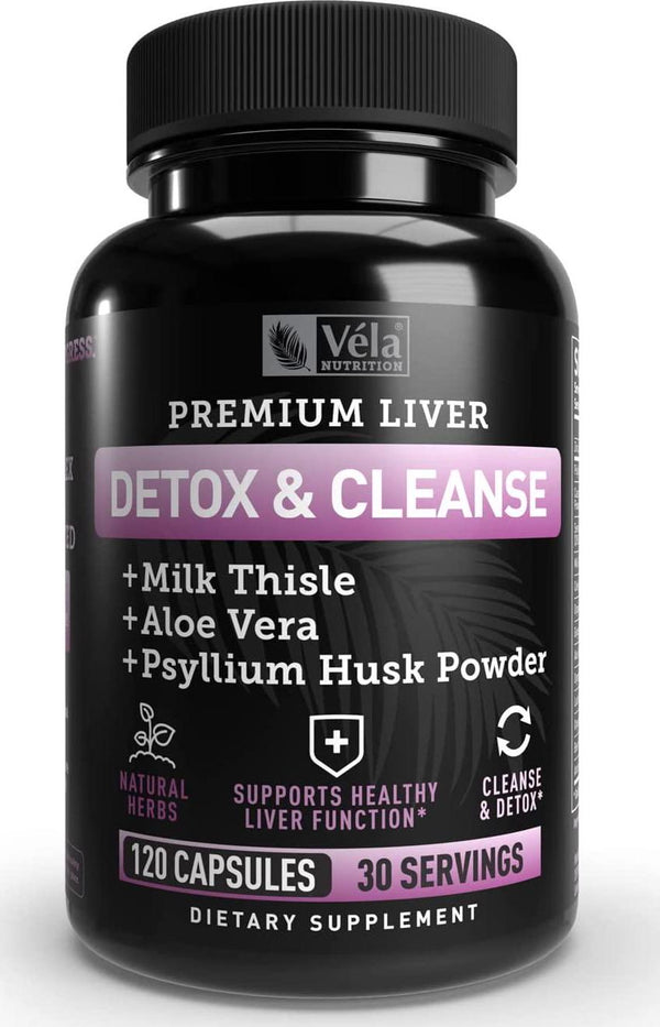 Véla Cleanse Detox and Repair Formula- 22 Herb Formula with Milk Thistle, Turmeric, Aloe Vera, and Psyllium Husk | Premium Live Support Detox Cleanse Supplement 60ct