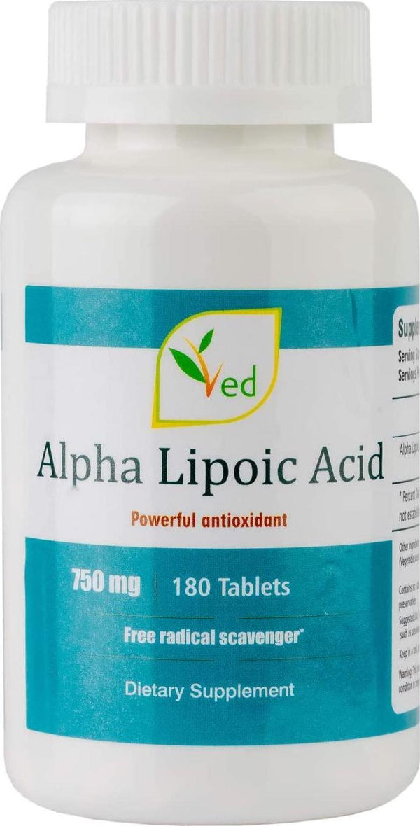Ved Alpha Lipoic Acid | Non-GMO, Gluten Free | Helps Maintain Blood Sugar Level | 750mg, 180 Tablets