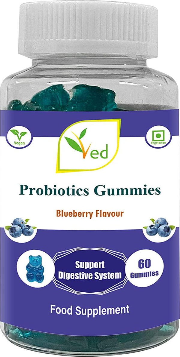 Ved Probiotics Gummies; PBT Chews Blueberry Flavour, Raw Unfiltered Probiotics Gummies with Mother Culture, Vegetarian Vegan Health Supplement for Men and Women- 60 Chews 30 Days’ Supply