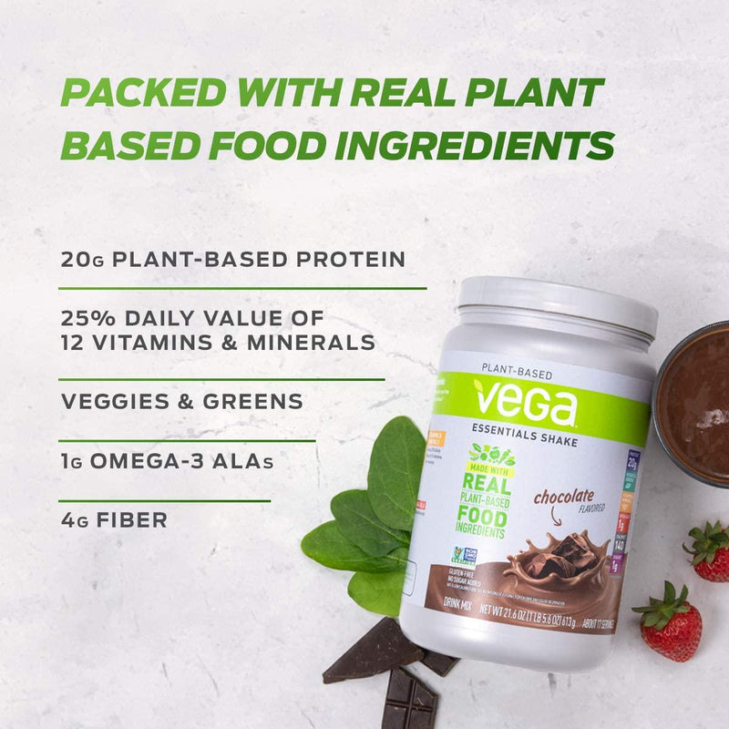 Vega Essentials Plant Based Protein Powder, Chocolate, Vegan, Superfood, Vitamins, Antioxidants, Keto, Low Carb, Dairy Free, Gluten Free, Pea Protein for Women and Men, 2.4 Pounds (30 Servings)
