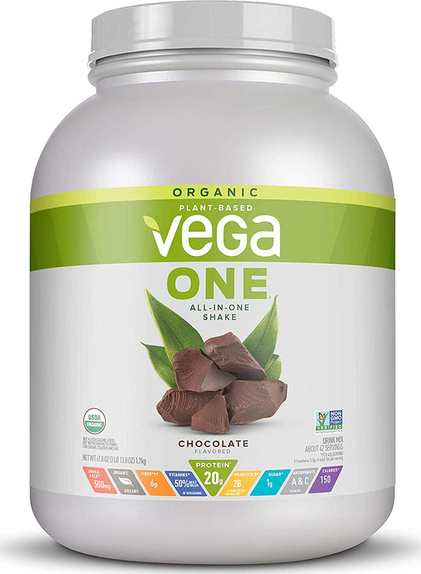 Vega One Organic All-in-One Shake Chocolate XL (42 Servings, 61.8 oz) - Plant Based Vegan Protein Powder, Non Dairy, Gluten Free, Non GMO