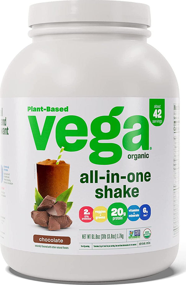 Vega Organic All-in-One Vegan Protein Powder Chocolate (42 Servings) Superfood Ingredients, Vitamins for Immunity Support, Keto Friendly, Pea Protein for Women and Men, 3.7 lbs (Packaging May Vary)