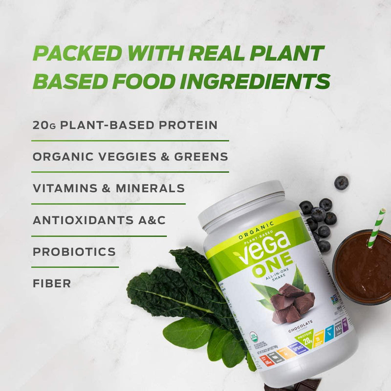 Vega Organic All-in-One Vegan Protein Powder Chocolate (10 Sachets) Superfood Ingredients, Vitamins for Immunity Support, Keto Friendly, Pea Protein for Women and Men, 14.7oz (Packaging May Vary)