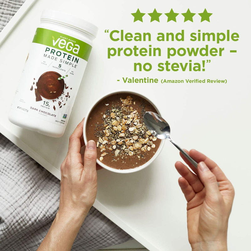 Vega Protein Made Simple, Dark Chocolate, Stevia Free Vegan Plant Based Protein Powder, Healthy, Gluten Free, Pea Protein for Women and Men, 9.6 Ounces (10 Servings) (VEG00151)