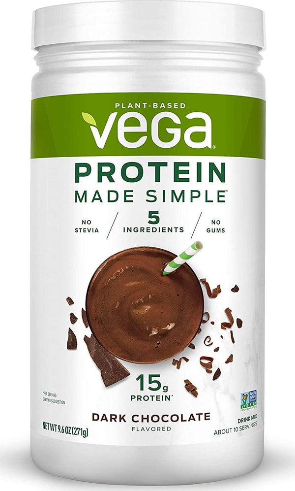 Vega Protein Made Simple, Dark Chocolate, Stevia Free Vegan Plant Based Protein Powder, Healthy, Gluten Free, Pea Protein for Women and Men, 9.6 Ounces (10 Servings) (VEG00151)