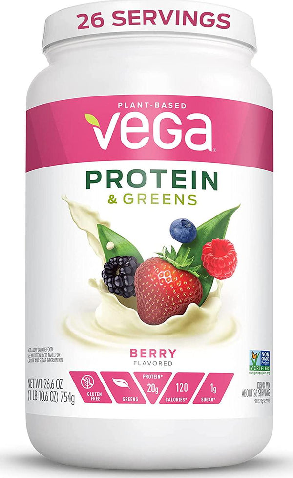 Vega Protein and Greens, Berry, Plant Based Protein Powder Plus Veggies - Vegan Protein Powder, Keto-Friendly, Vegetarian, Gluten Free, Soy Free, Dairy Free, Lactose Free (26 Servings, 1lb 10.6oz)