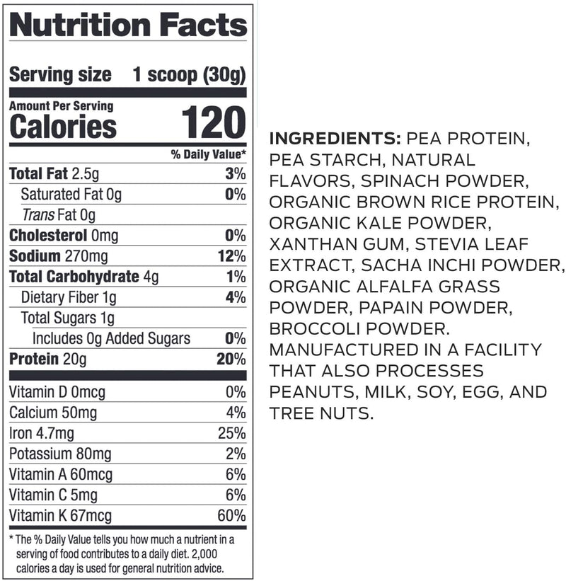 Vega Protein and Greens, Vanilla, Vegan Protein Powder, 20g Plant Based Protein, Low Carb, Keto, Dairy Free, Gluten Free, Non GMO, Pea Protein for Women and Men, 1.7 Pounds (25 Servings)