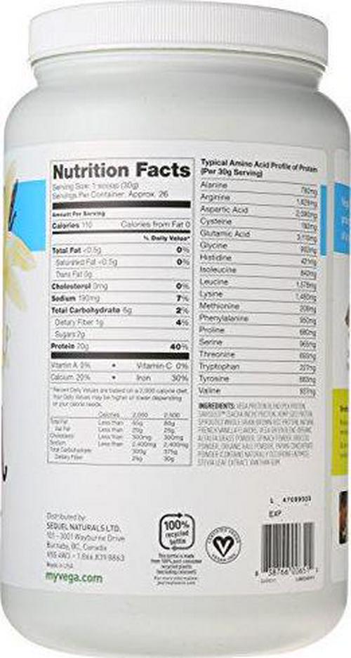 Vega Protein and Greens Tub Powder Vanilla 26.8 Ounce - Plant Based Protein Powder, Gluten Free, Non Dairy, Vegan, Non Soy, Non GMO