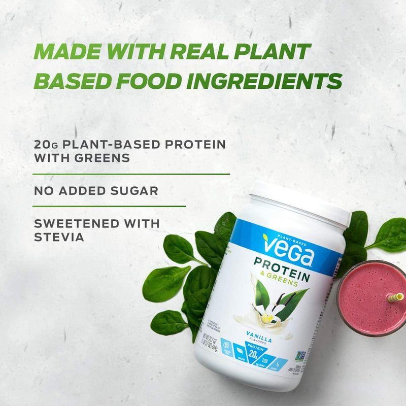 Vega Protein and Greens, Vanilla, Vegan Protein Powder, 20g Plant Based Protein, Low Carb, Keto, Dairy Free, Gluten Free, Non GMO, Pea Protein for Women and Men, 1.7 Pounds (25 Servings)
