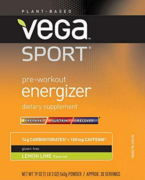 Vega Sport Pre-Workout Energizer Lemon Lime (19oz, 30 Servings) - Vegan, Gluten Free, All Natural, Pre Workout Powder, Non GMO