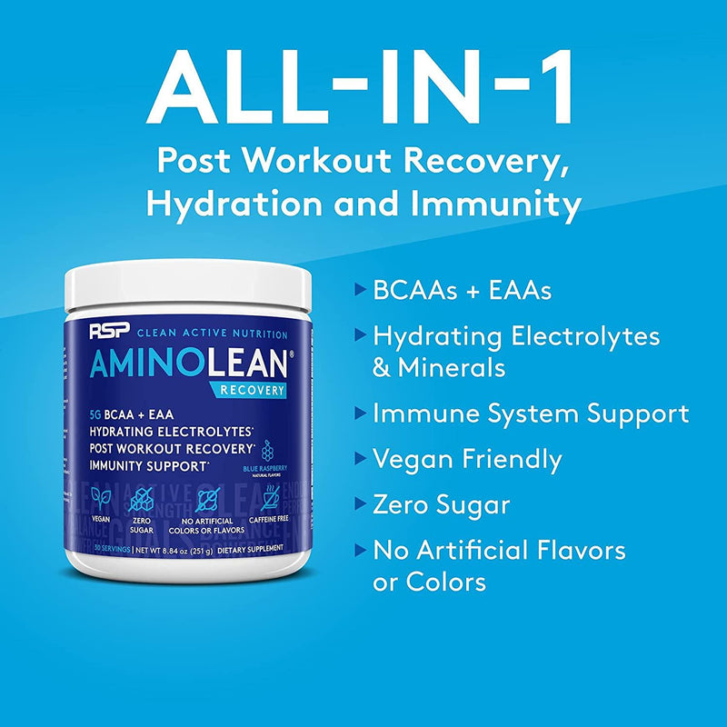 Vegan AminoLean Pre Workout Energy (Mango 25 Servings) with AminoLean Recovery Post Workout Boost (Blue Raspberry 30 Servings)