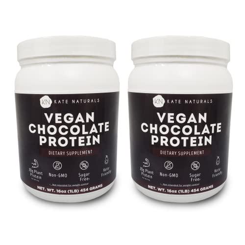 Vegan Chocolate Protein Powder 1lb (2-Pack) by Kate Naturals. A Gluten-Free, Soy-Free, Non-Dairy Protein Supplement in a Convenient Resealable Container