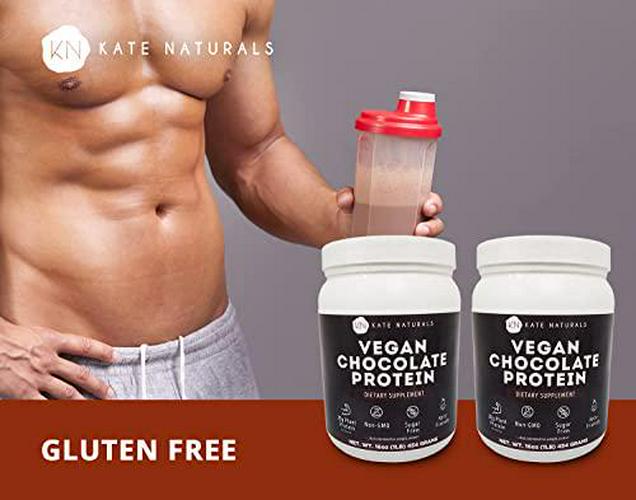 Vegan Chocolate Protein Powder 1lb (2-Pack) by Kate Naturals. A Gluten-Free, Soy-Free, Non-Dairy Protein Supplement in a Convenient Resealable Container