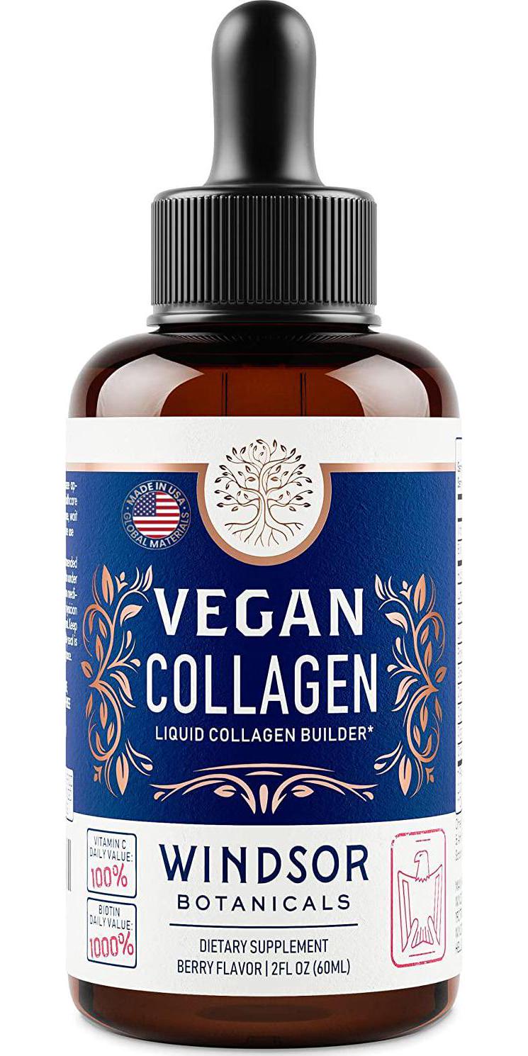 Vegan Collagen Supplement with Biotin Liquid - Age Defense Formula for Youthful Skin, Strong Hair and Nails, and Pain-Free Joints - Gluten-Free, Non-GMO Liquid Collagen Builder - Berry Flavor - 2 oz