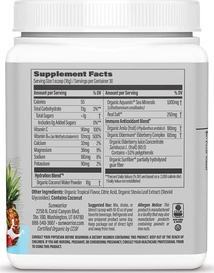 Vegan Electrolytes Powder with Vitamin B12 | Coconut Powder Keto Plant Based 0 Added Sugar Gluten Free Dairy Free | Cucumber Lime 1.05 Lb | Hydration Powder for Pre Workout Post Workout by Sunwarrior