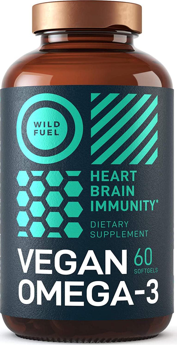 Vegan Omega 3 Supplement - Wild Fuel Algae Omega 3 DHA and EPA Fatty Acids - Fishless, Cruelty-Free, Burpless, Tasteless - Plant-Based Heart, Brain, Joint, and Immunity Support - 60 Softgels