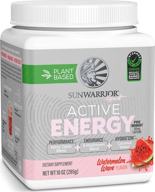 Vegan Pre Workout Energy Drink | Pre Workout for Women and Men Keto Plant Based Organic | Watermelon Wave 10 Oz | Active Energy Powder for Endurance Immunity and Hydration by Sunwarrior