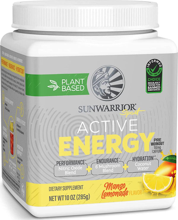 Vegan Pre Workout Energy Drink | Pre Workout for Women and Men Keto Plant Based Organic | Mango Lemonade 10 Oz | Active Energy Powder for Endurance Immunity and Hydration by Sunwarrior
