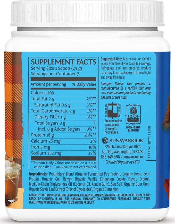 Vegan Protein Powder with BCAAs | Pea Protein Powder Gluten Free Non-GMO Soy Dairy Sugar Free Low Carb Keto Plant Based Protein Powder | Pumpkin Spice 6.17 Oz | Warrior Blend by Sunwarrior