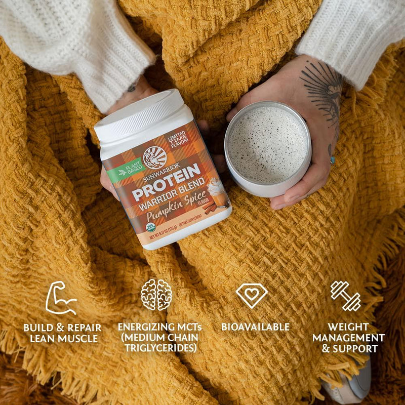 Vegan Protein Powder with BCAAs | Pea Protein Powder Gluten Free Non-GMO Soy Dairy Sugar Free Low Carb Keto Plant Based Protein Powder | Pumpkin Spice 6.17 Oz | Warrior Blend by Sunwarrior