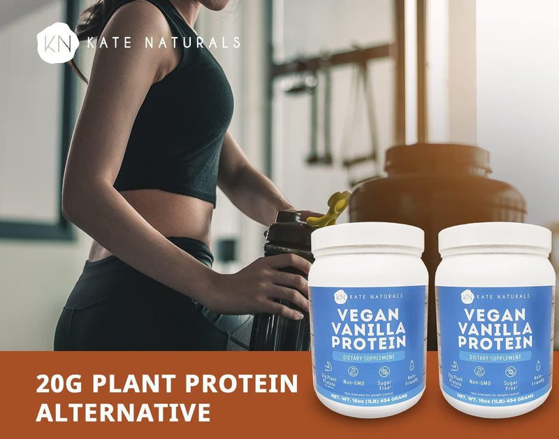 Vegan Vanilla Protein Powder (2-Pack). A Gluten-Free, Soy-Free, Plant-Based Protein Supplement in a Convenient Resealable Container. 2lb