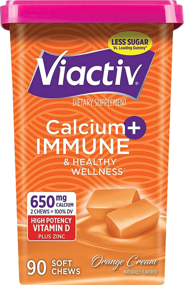 Viactiv Calcium + Immune Health Supplement Soft Chews, Orange Cream Flavor, 90 Count