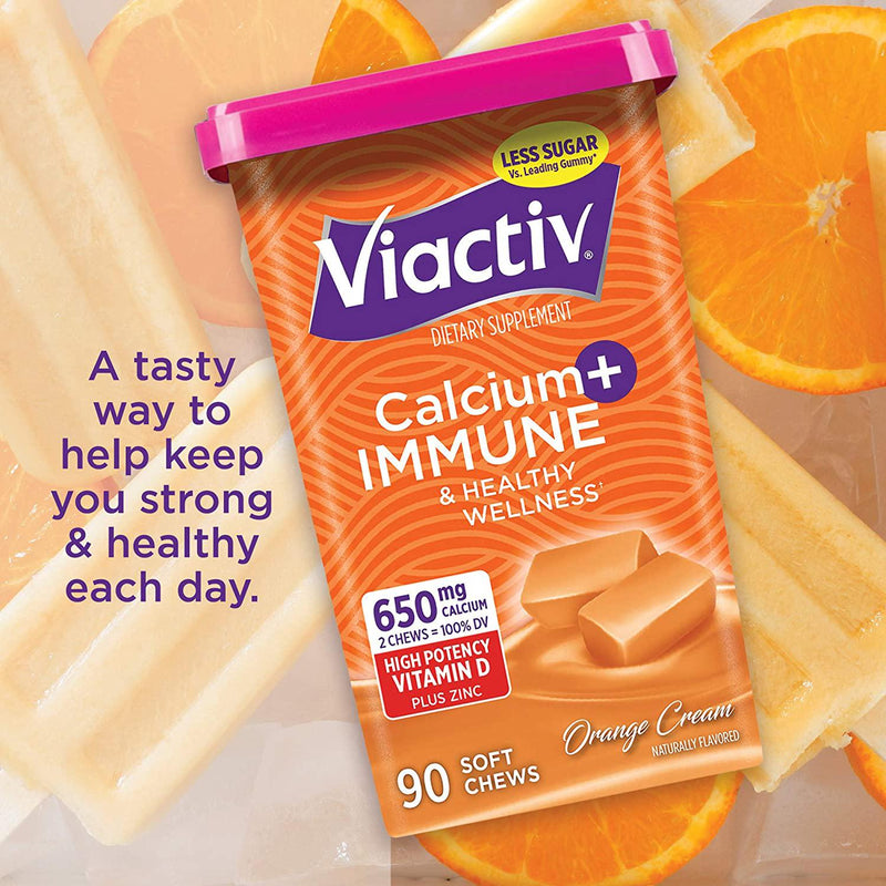 Viactiv Calcium + Immune Health Supplement Soft Chews, Orange Cream Flavor, 90 Count