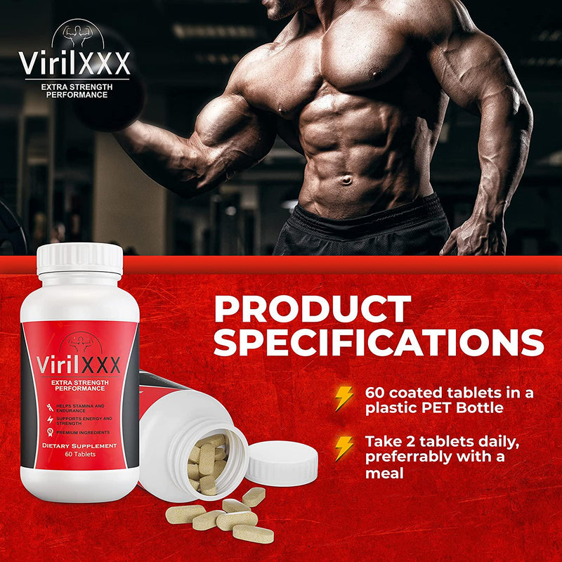 Viril X Testosterone Booster for Men - Test Booster for Men Stamina, Endurance and Strength w/ Tongkat Ali, L-Arginine and More - Pre-Workout Supplements Help Boost Muscle Strength and Promote Better Mood