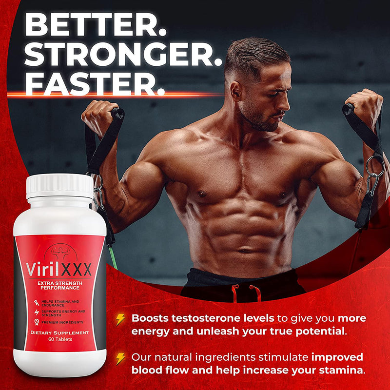 Viril X Testosterone Booster for Men - Test Booster for Men Stamina, Endurance and Strength w/ Tongkat Ali, L-Arginine and More - Pre-Workout Supplements Help Boost Muscle Strength and Promote Better Mood