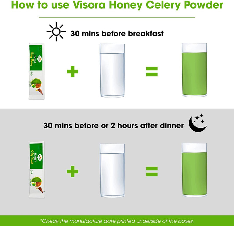 Visora Honey Celery Powder, Helps Cleanse and Detoxify, Supports Healthy Digestion, Boosts Immune Support, Antioxidant Support, Rich in Vitamin C and Minerals, Vegan (1 Box of 10 Servings)