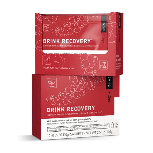 Vit2go Drink Recovery Electrolytes Powder Hangover Formula 250g with Vitamins, Vegan Electrolyte Packets for Hydration and Liver Detox, Blackcurrant Flavor (10 Sachets)