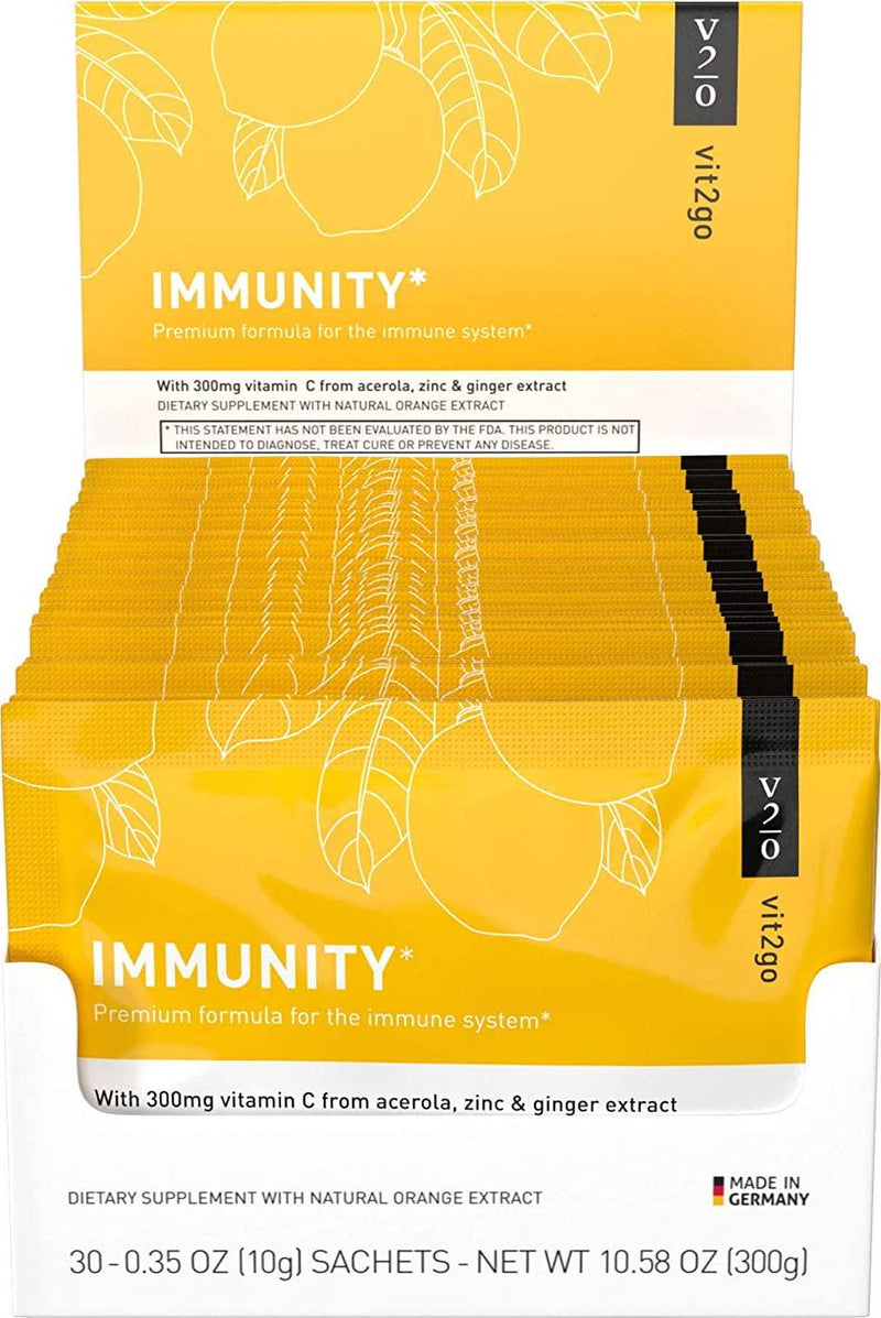 Vit2go Immunity (30 sachets) - Booster with Vitamins (A, B, C, D and K), Zinc and Ginger Extract, Vegan, Supplements Made in Germany