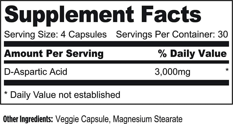 VitaDirect D-Aspartic Acid (DAA) Pills - Supplement for Men, 750 mg, 120 Vegetarian Capsules