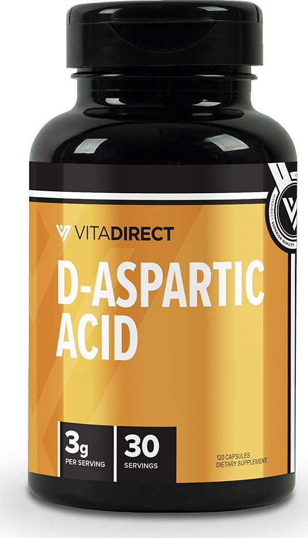 VitaDirect D-Aspartic Acid (DAA) Pills - Supplement for Men, 750 mg, 120 Vegetarian Capsules