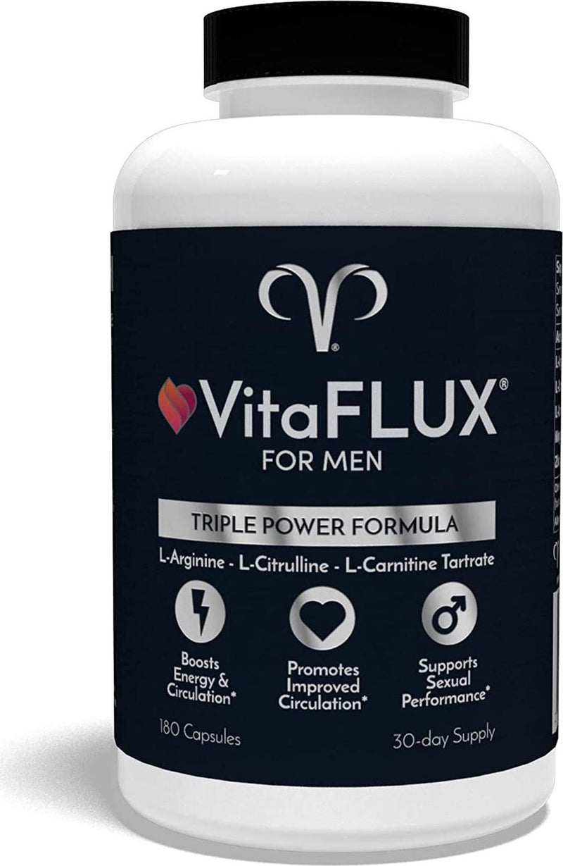 VitaFLUX Triple Power Nitric Oxide Supplement for Male Performance, Stamina, Energy, Recovery - L Arginine 2000mg, L Citrulline 1000mg, L Carnitine 1000mg, Zinc, Magnesium - Amino Acids, 180 Capsules