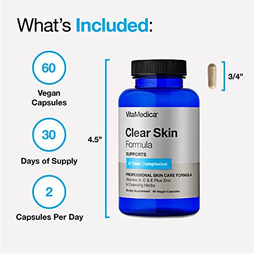 VitaMedica Healthy Skin Vitamin Formula for Acne W/ Vitamins A, C and E Plus Zinc and Cleansing Herbs - 60 Capsules