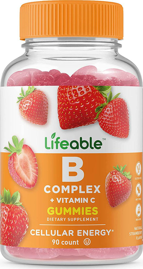VitaWorks Vitamin B Complex with Vitamin C - Great Tasting Natural Flavor Gummy Supplement - Gluten Free GMO-Free Chewable – with Niacin, B6, Folic Acid, B12, Biotin and Pantothenic Acid – 90 Gummies