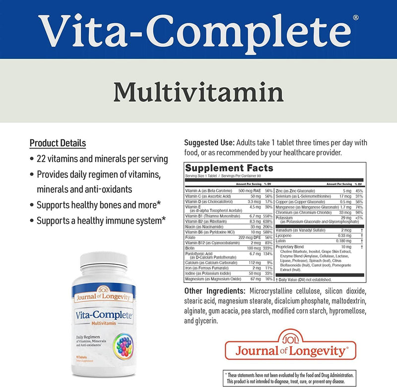 Vita-Complete Multivitamin for Adult Men and Women - Vitamin A, C, D, B Supplements - Daily Multivitamins Tablets - Best Multivitamin for Men and Women - Essential Nutrition for Good Health - (90 ct)