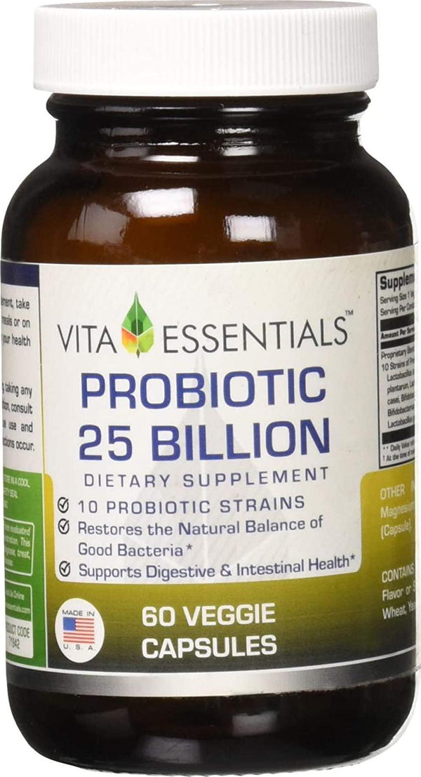 Vita Essentials Probiotic 25 Bil 10 Strains Veggie Capsules, 60 Count