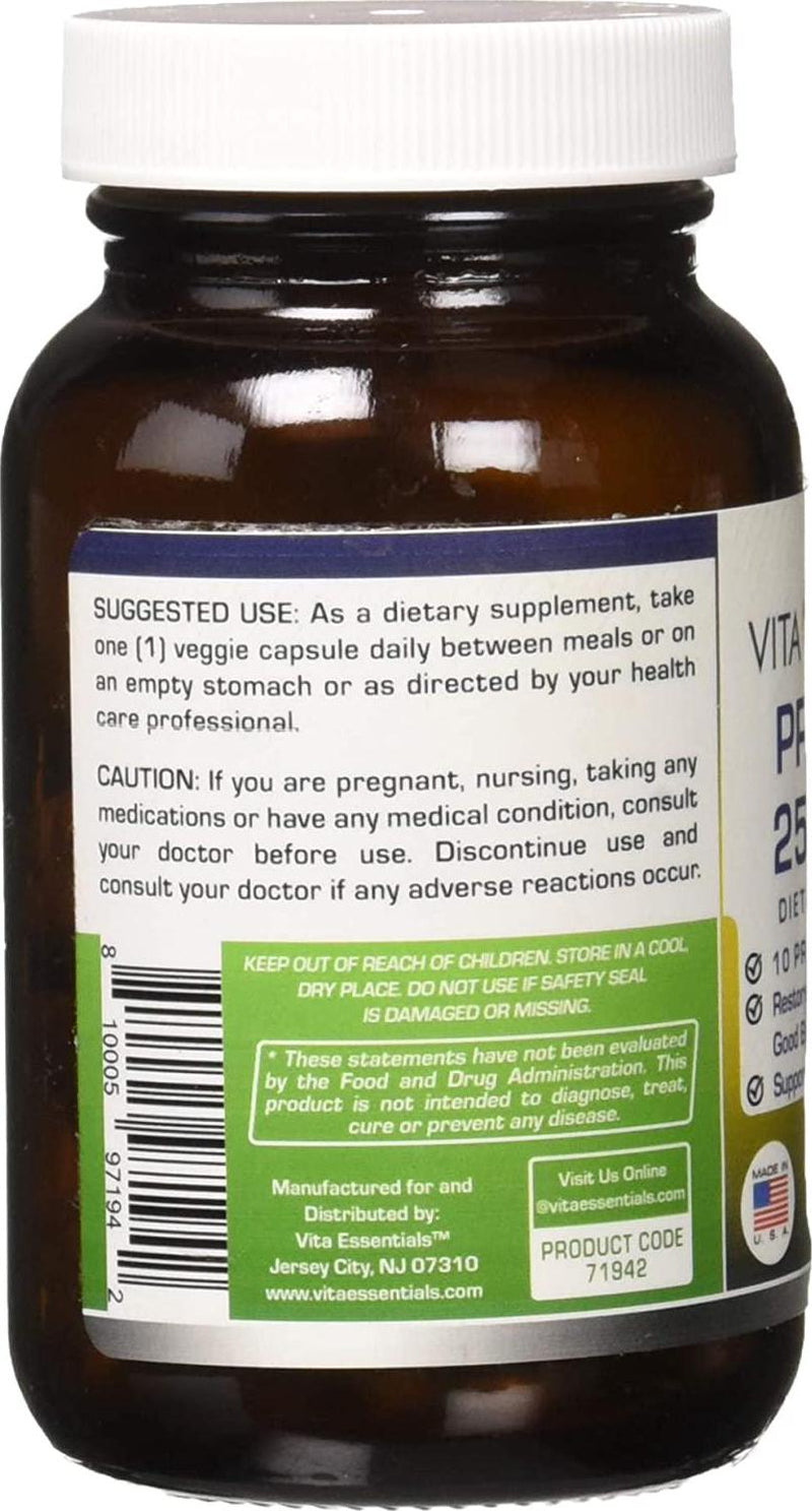 Vita Essentials Probiotic 25 Bil 10 Strains Veggie Capsules, 60 Count