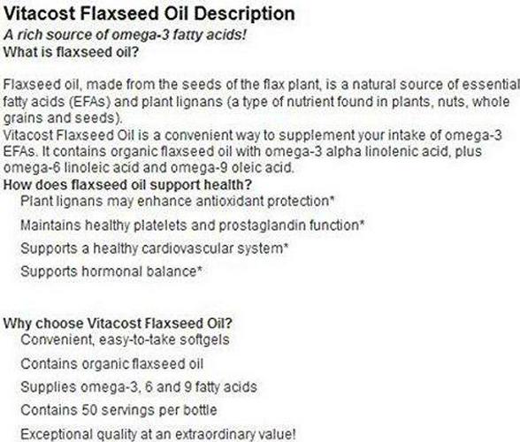 Vitacost Flaxseed Oil - 2,000 mg per serving - 100 Softgels