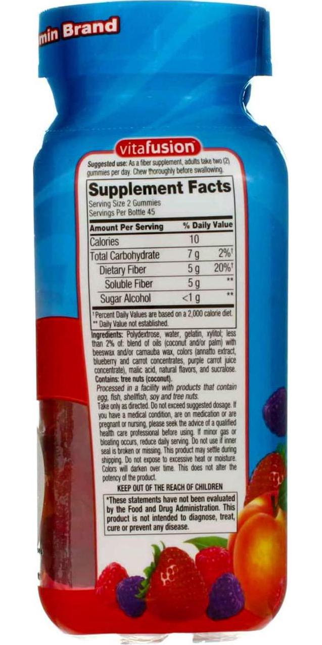 Vitafusion Fiber Well Sugar Free Gummies Dietary Supplement, Peach/Strawberry/Berry, 90 Ct (6 Pack) (Bundle)