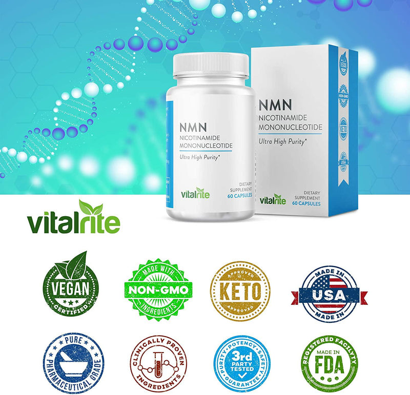 VitalRite - NMN Supplement (Nicotinamide Mononucleotide) 250mg Per Serving, NAD+ Precursor to Riboside for Anti-Aging and Mitochondria Support, Increase Cellular Health
