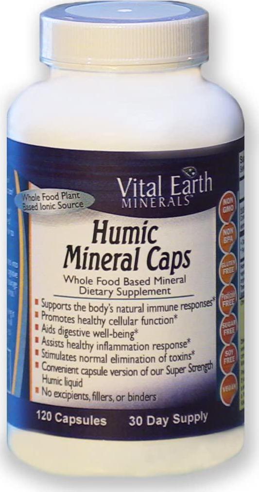 Vital Earth Minerals Humic Mineral Caps - 120 capsules - 30 Day Supply - Whole Food Plant Based Ionic Trace Minerals -Vegan Multimineral Supplement - Great for Travel!