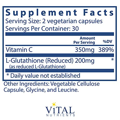 Vital Nutrients - Glutathione (Reduced) - Antioxidant for The Liver - Promotes Liver Detox - 60 Vegetarian Capsules per Bottle - 200 mg