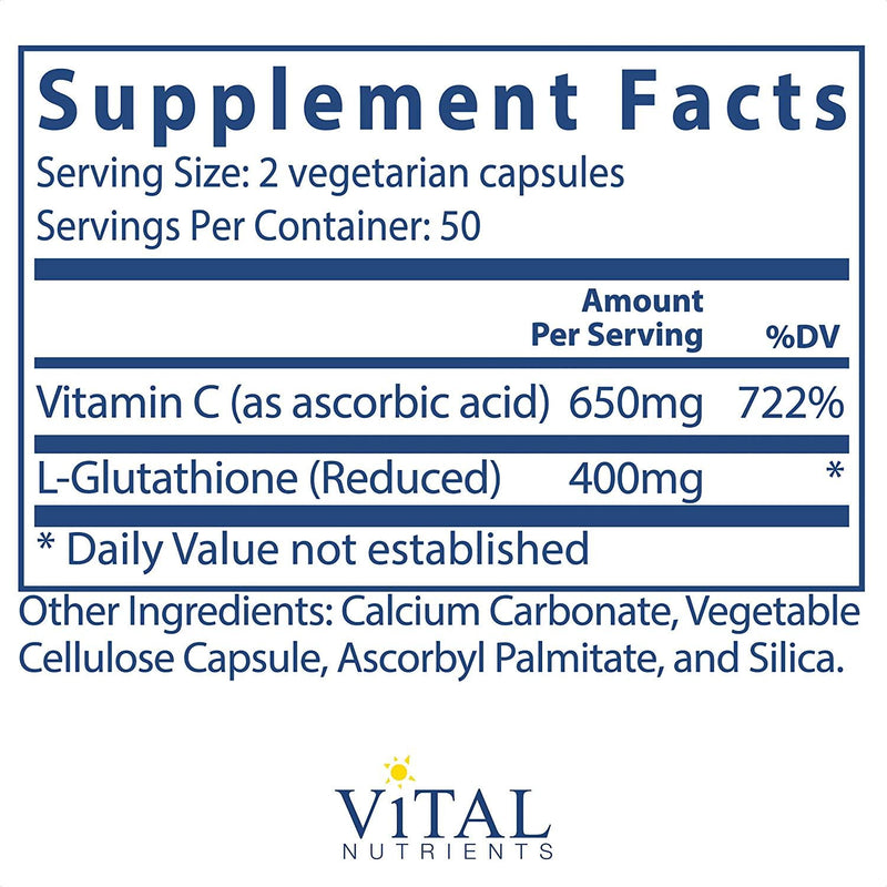Vital Nutrients - Glutathione (Reduced) - Antioxidant for The Liver - Promotes Liver Detox - 100 Vegetarian Capsules per Bottle - 400 mg