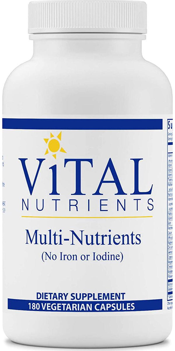 Vital Nutrients - Multi-Nutrients (No Iron or Iodine) - Comprehensive Daily Multi-Vitamin/Mineral Formula with Potent Antioxidants for Women and Men - 180 Vegetarian Capsules per Bottle