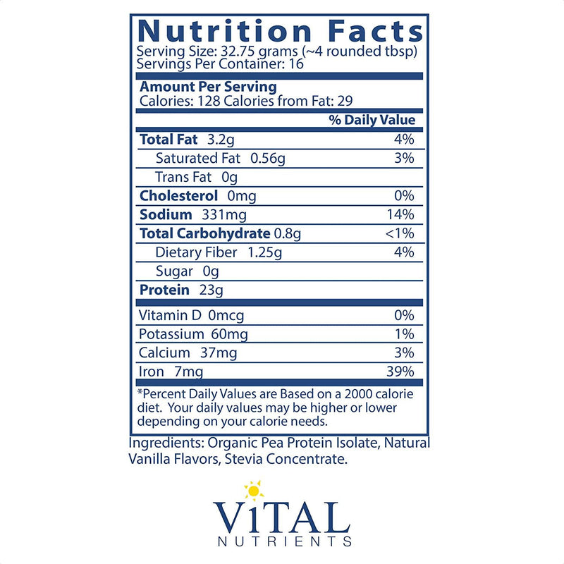 Vital Nutrients - ProVeg - Organic Pea Protein with Natural Vanilla Flavor - Vegetarian - 524 Grams per Bottle