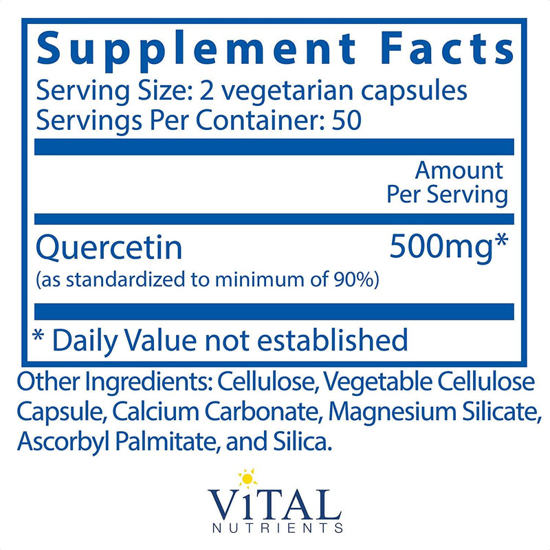 Vital Nutrients Quercetin 250mg - Bioflavonoid for Sinus and Immune Support - Gluten Free, Soy Free, Dairy Free - 100 Vegetarian Capsules (25-Day Supply)
