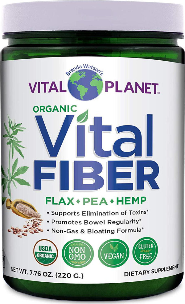 Vital Planet - Vital Fiber Powder, Organic Daily Dietary Fiber Supplement with Soluble and Insoluble Flax, Pea and Hemp Fiber, Triphala and Herbs, Supports Gut Health and Digestive Regularity 7.76 oz